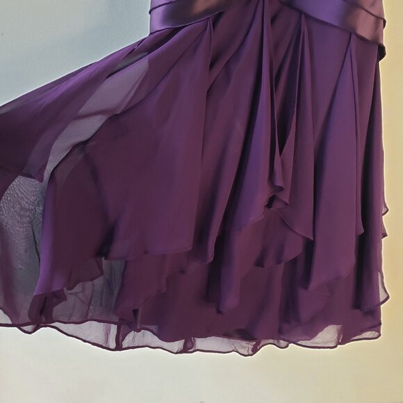 Deep Purple BCBG Fun Formal Mini Halter Dress w Pleats, Sheer Ruffle Fabric - Picture 8 of 15
